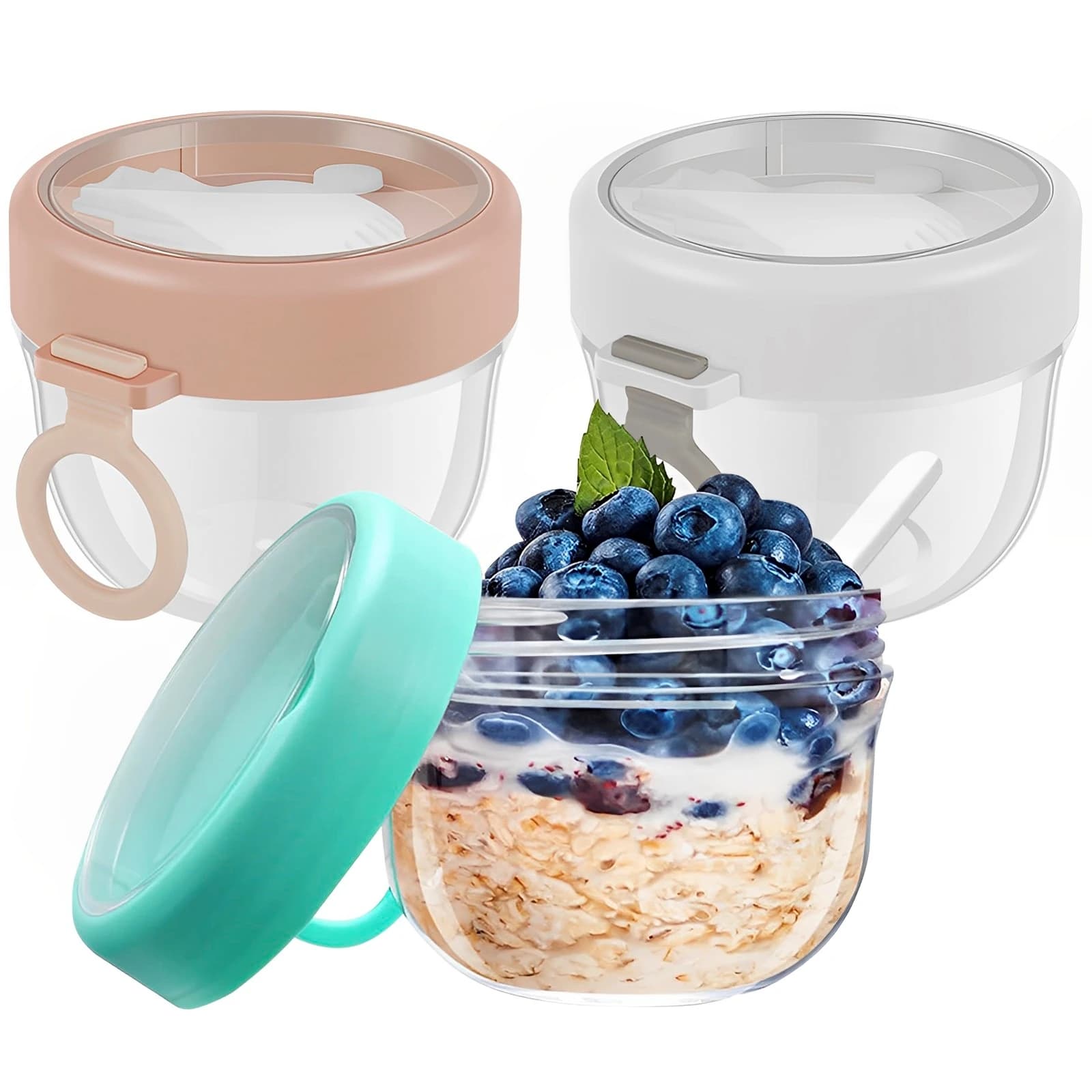 Contenitore per avena notturna con coperchio Cucchiaio pieghevole Contenitore portatile per farina d'avena per yogurt Contenitore per alimenti per studenti