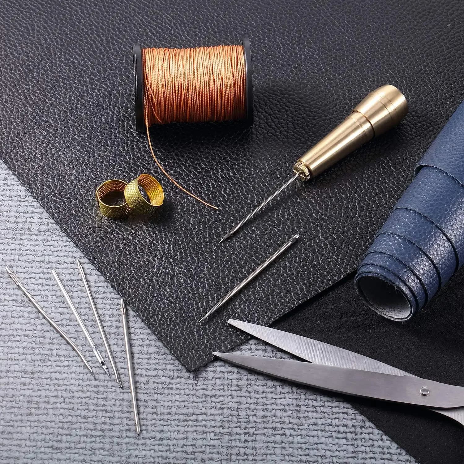 Leather sewing needles kit, set contains silver leather sewing nipple, 4 piece needle suitable for leather canvas curtains