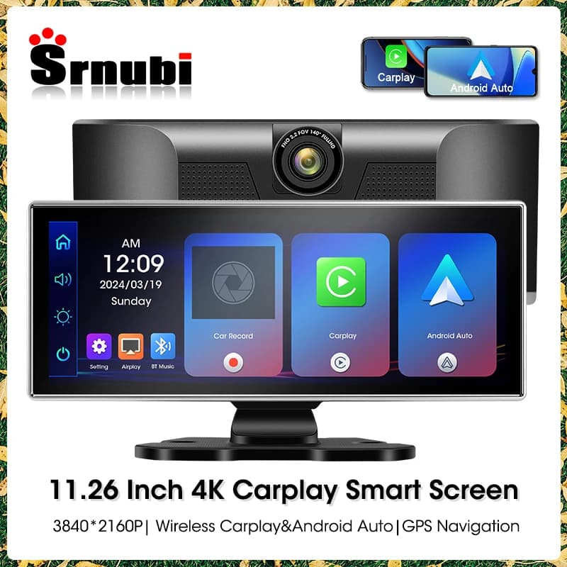 11.26 pollici 4K Dash Cam Wireless CarPlay e Android Auto Smart Screen videoregistratore Monitor anteriore e posteriore Dual Lens GPS Car DVR