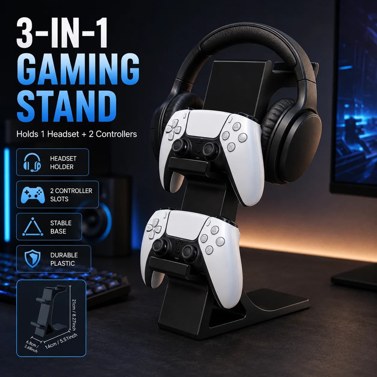 Game Controller Stand Headphone Rack Storage Organizer Durable Plastic Desk Holder for PS5 Xbox Switch Gaming Accessories Setup