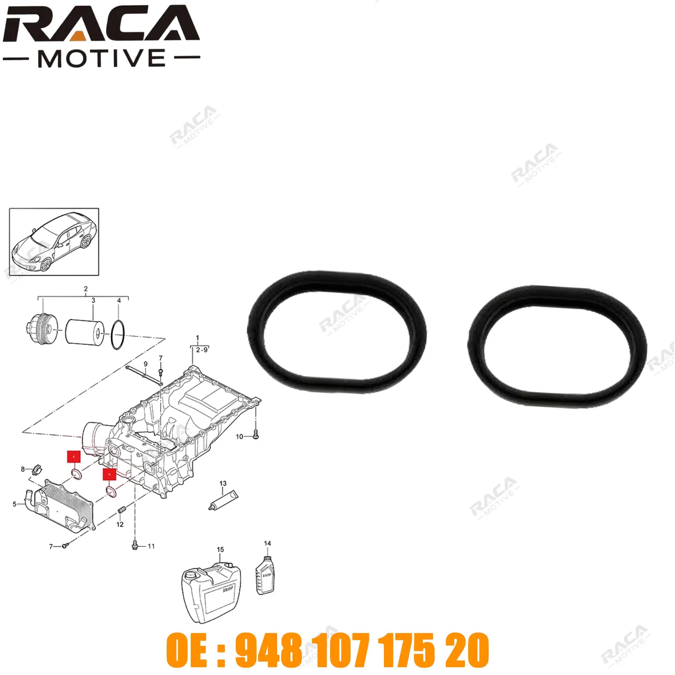 Genuine Engine Oil Cooler Seals for Porsche Cayenne (92A 9Pa) 2002- Panamera (970) 2009-2017 Macan (95B) 2014- 94810717520