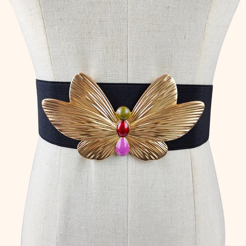 Fashion Female Wide Elastic Waistband Gold Bow Tie Buckle Belt for Women Waist Band Sweater Coat Clothing Cummer Accessories