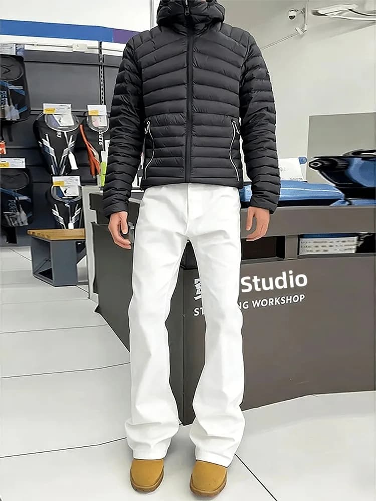 Jeans da Uomo Cleanfit Bianchi Slim Fit, Stile Americano High Street, Gamba Dritta con Micro Svasatura, Pantaloni Lunghi di Tendenza Giovanile