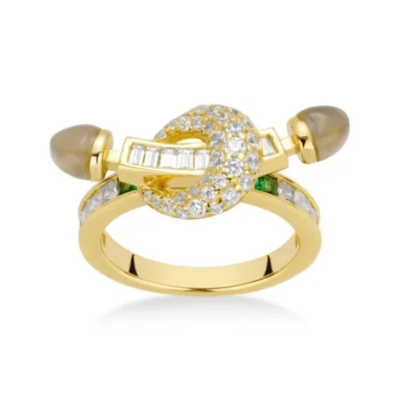 BELLUX 925 Silver Gold Plated Synthetic Zircon White Diamond Arrow Passed Through Circle Full Diamond Smile Unique Ring