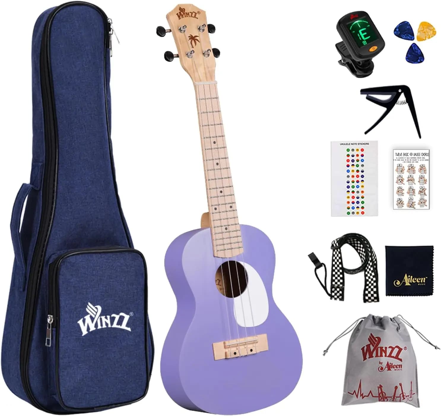 23 Inch Purple Concert Ukulele Kit for Adults and Kids, Beginner Set with Accessories