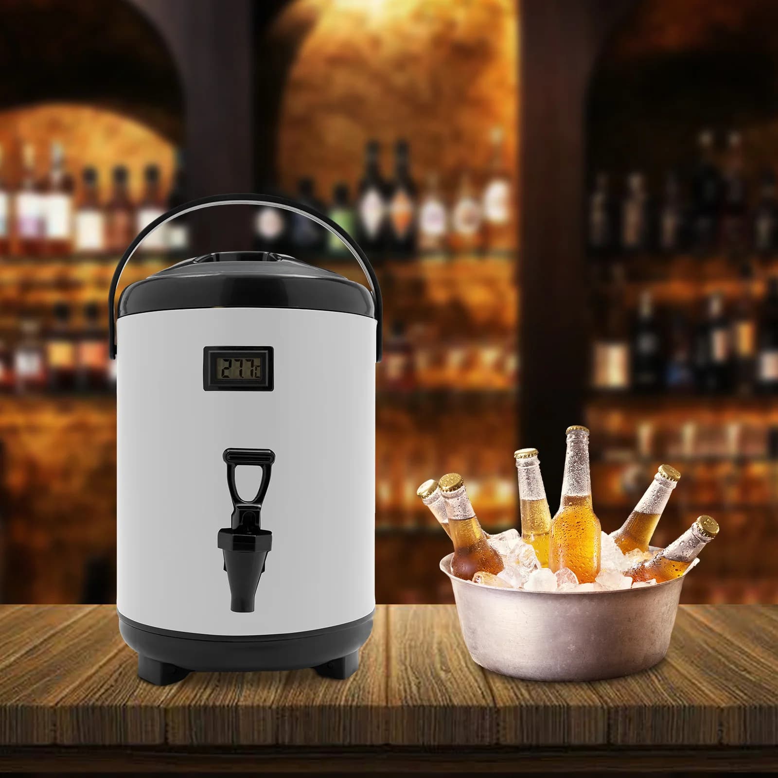 Dispenser per Bevande Calde in Acciaio Inox Isolato, 8L 10L, Erogatore per Bevande Calde e Fredde con Termometro e Rubinetto