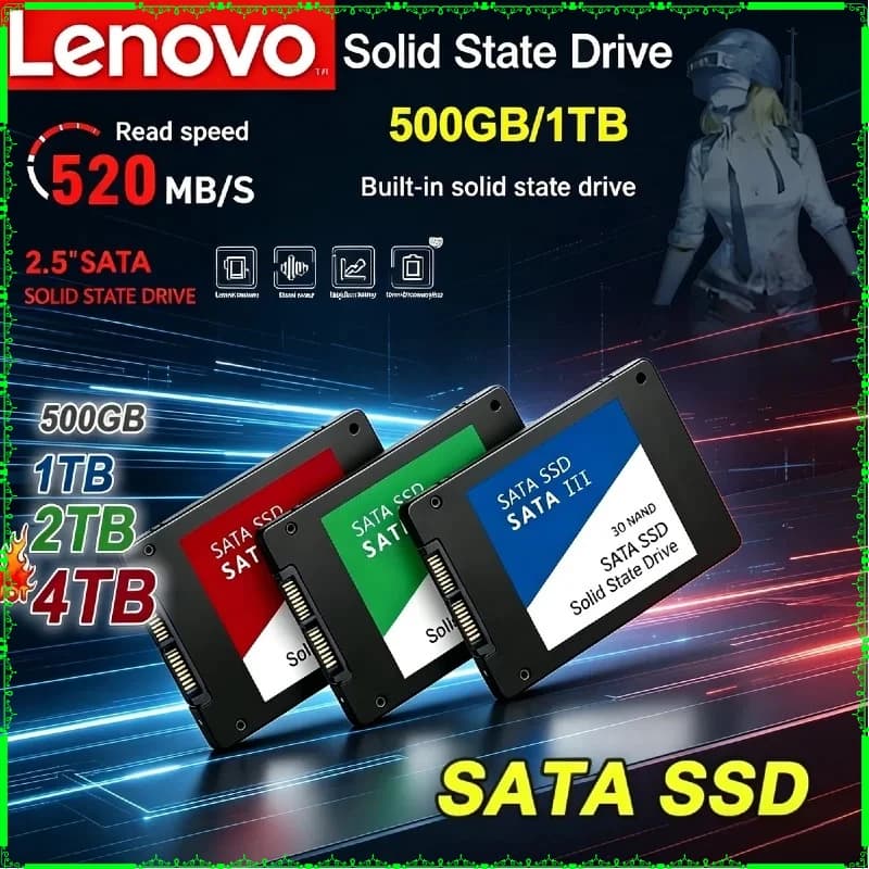 SSD Esterno Portatile Lenovo da 1TB/2TB, Unità a Stato Solido ad Alta Velocità SATA 3.0, Disco Rigido Interno per Laptop e PC Desktop