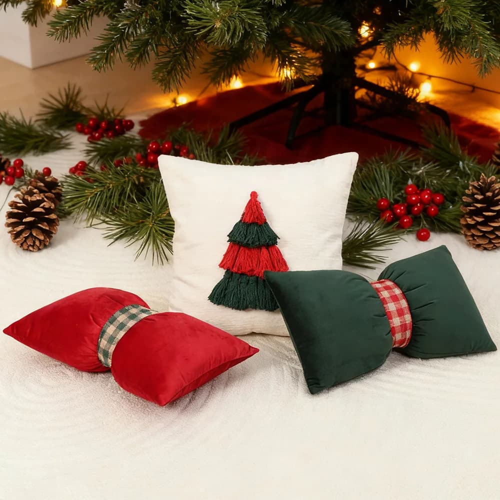 Pack of 2 True Christmas Decorations with bow, Holiday Covers for Home and Sofa
