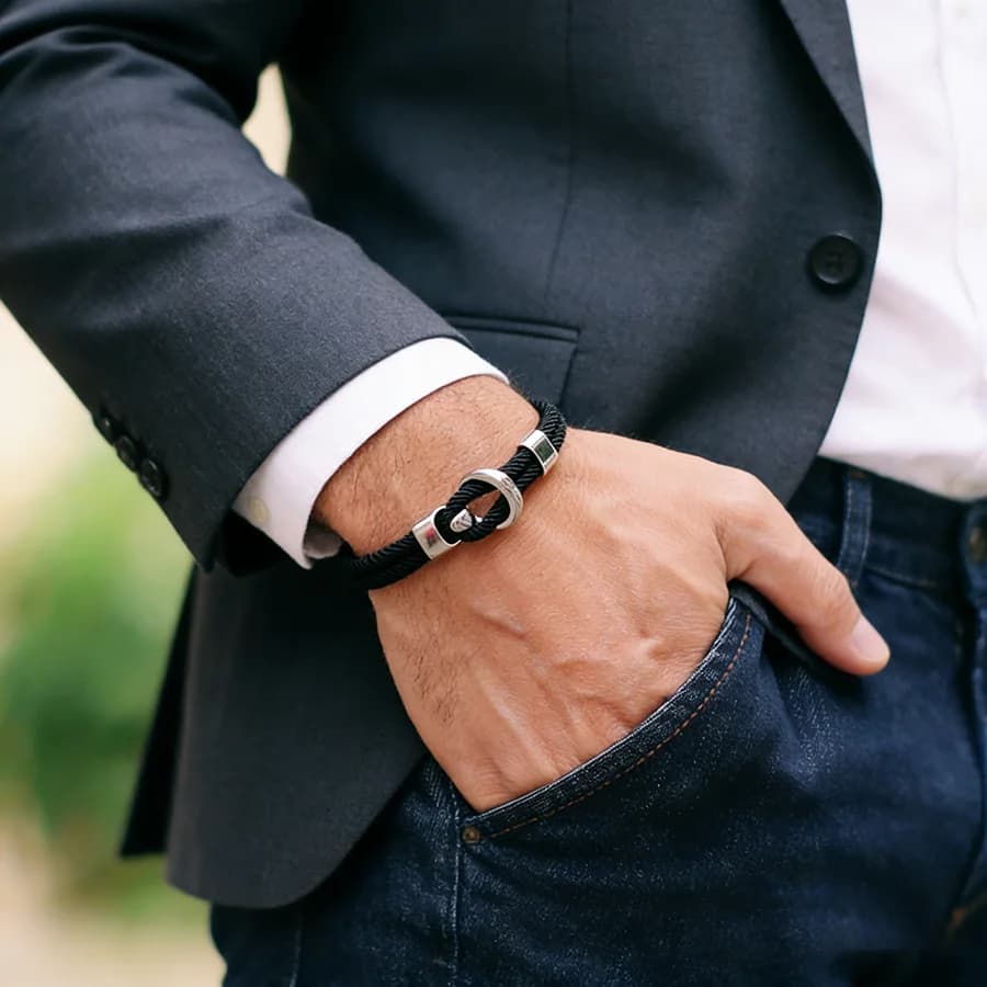 Classico braccialetto intrecciato a doppio strato da uomo con gancio facile fatto a mano in nylon con cordino portafortuna, fascino Business Homme, gioielli regalo perfetti