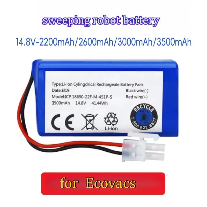 Batteria 18650 3500mAh Compatibile con Robot Aspirapolvere Ecovacs, Stabile 14.4V/14.8V, Lunga Durata, Ricaricabile
