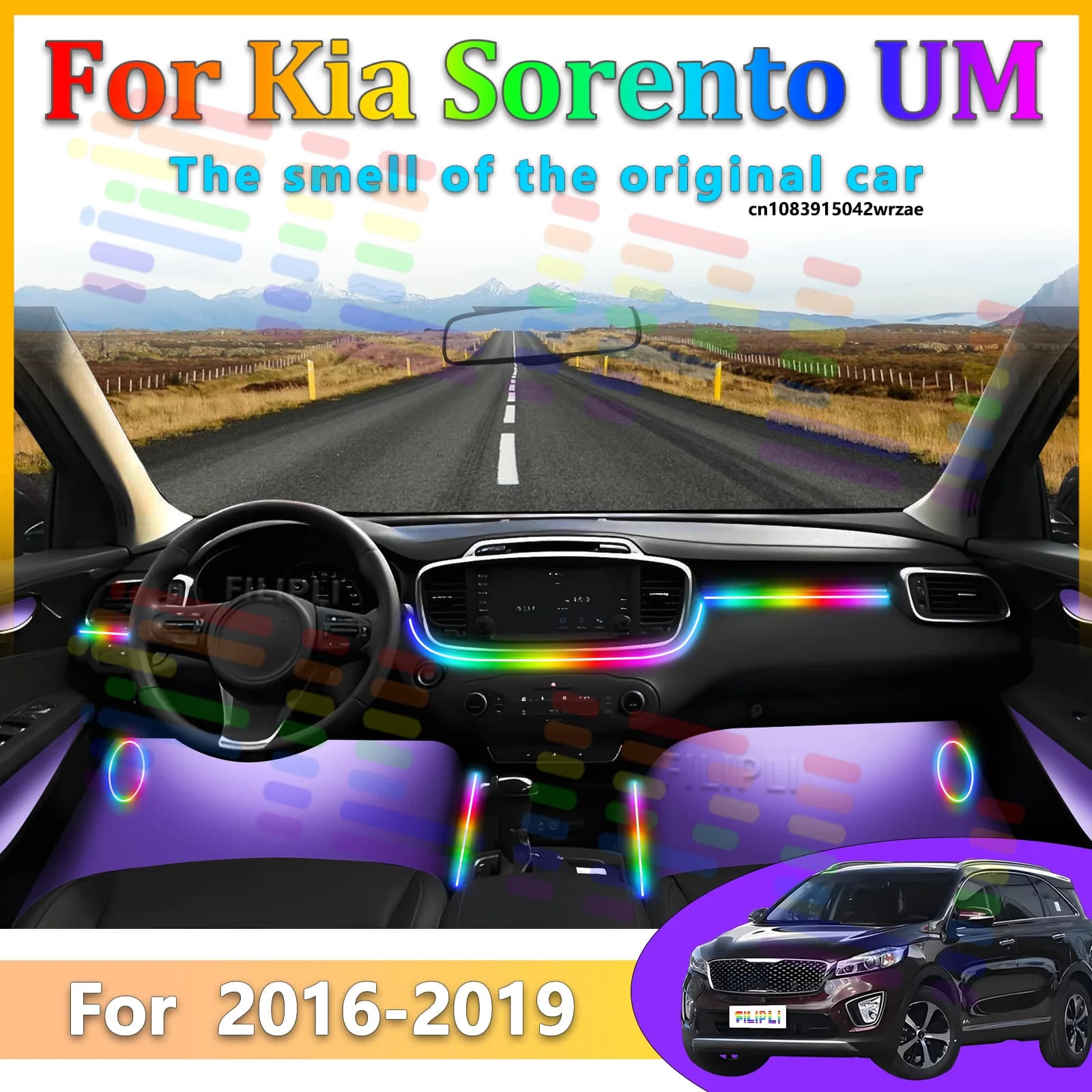 Luci Ambientali LED per Kia Sorento UM 2016~2019, Illuminazione Interna Colorata con Controllo App, 64 Luci RGB