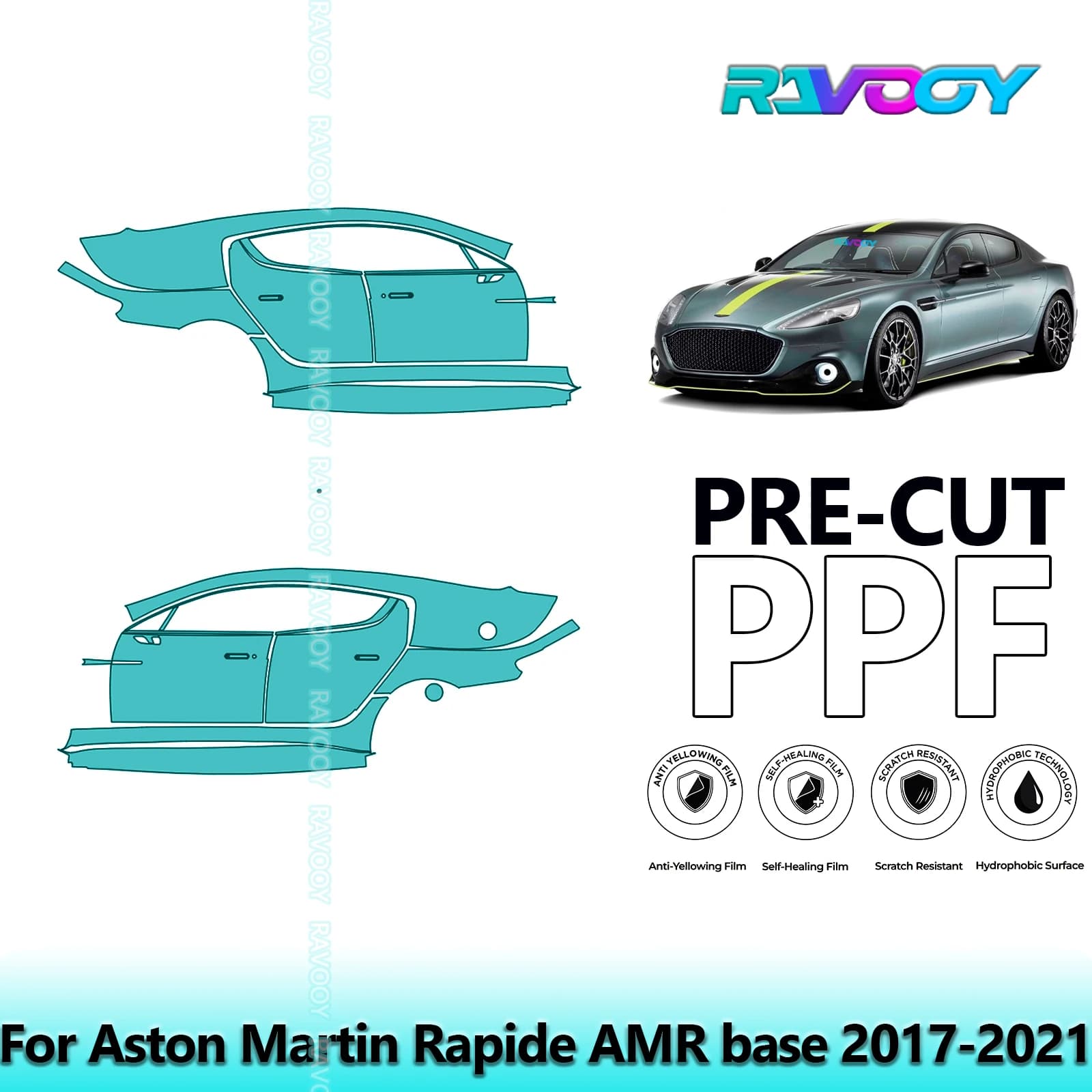 For Aston Martin Rapide AMR base 2017-2021 8.5mil Transparent Opaque Pre-Cut PPF Door and Kit Pillar A/B Protection Film TPU Set