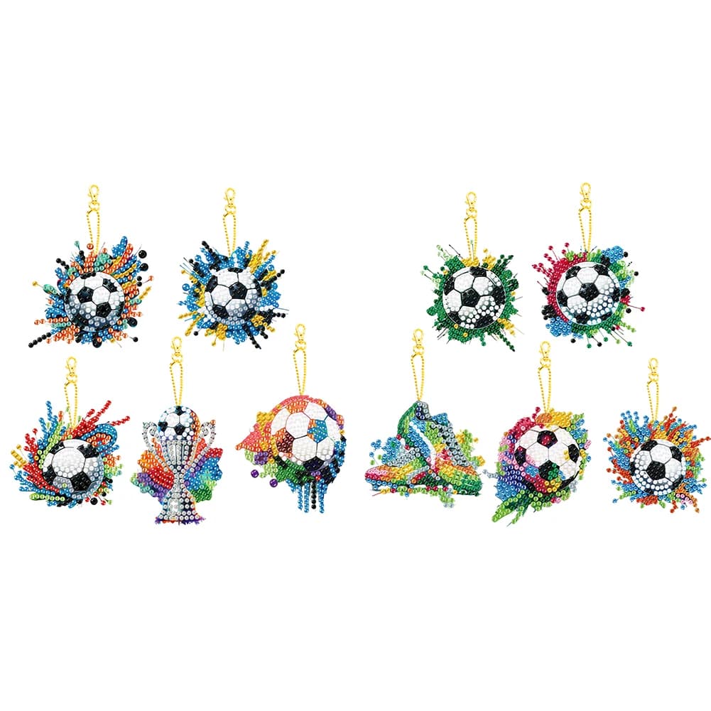 5 pezzi di scarpe da calcio in acrilico a doppia faccia con pittura a diamante, portachiavi con pittura con strass, portachiavi con ciondolo per principianti e adulti