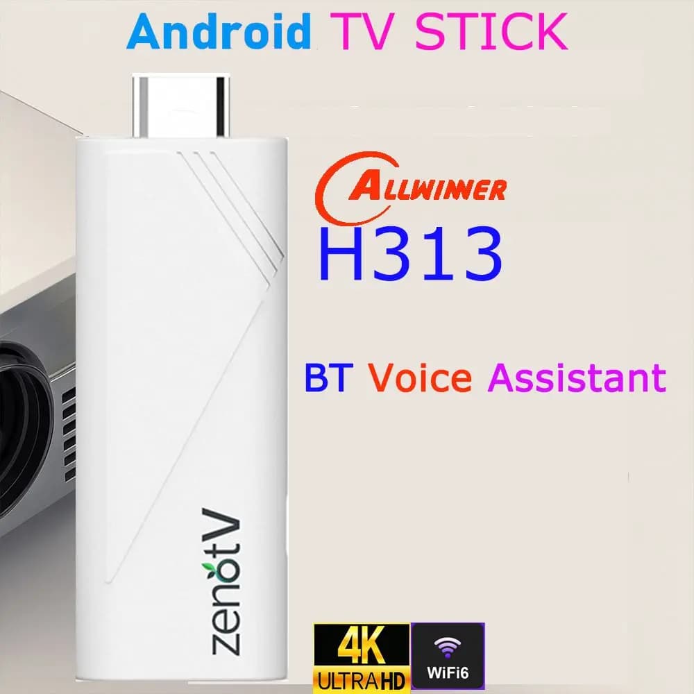 ZENOTV Allwinner H313 Android TV Stick Quad Core 4K Wifi 2.4G BT with Vocal Assistant, RAM 2GB ROM 16GB, Multimedia Player for Games, Smart TV Box