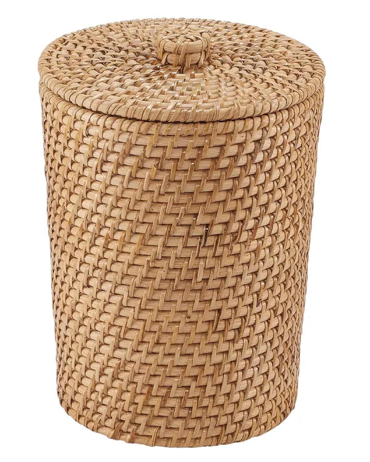 Cestino in Rattan con Coperchio e Fodera - Cesto Portarifiuti Intrecciato per Bagno, Camera da Letto, Ufficio