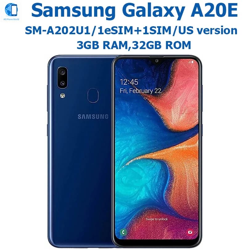 Samsung Galaxy A20e Smart Android Phone da 5,8 pollici Versione USA Impronta digitale posteriore NFC Samsung Smartphone 720x1560 Sblocco originale