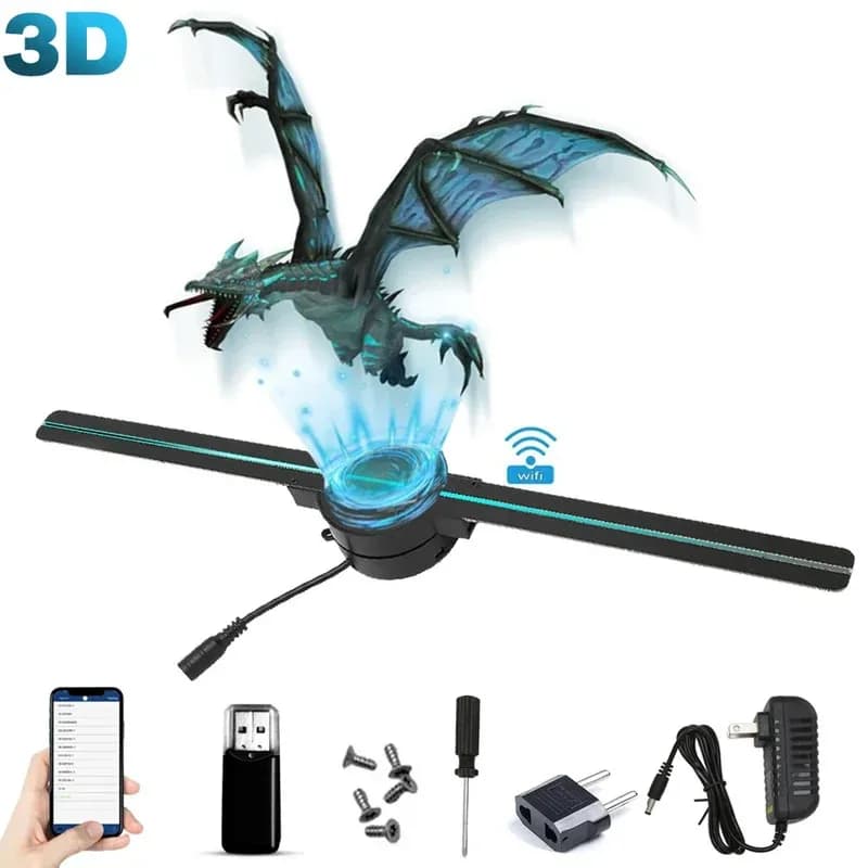 Ventilatore Olografico 3D 42CM, Proiettore Olografico WiFi 3D, Display Pubblicitario Luminoso HD per Negozi, Bar, Feste, Natale