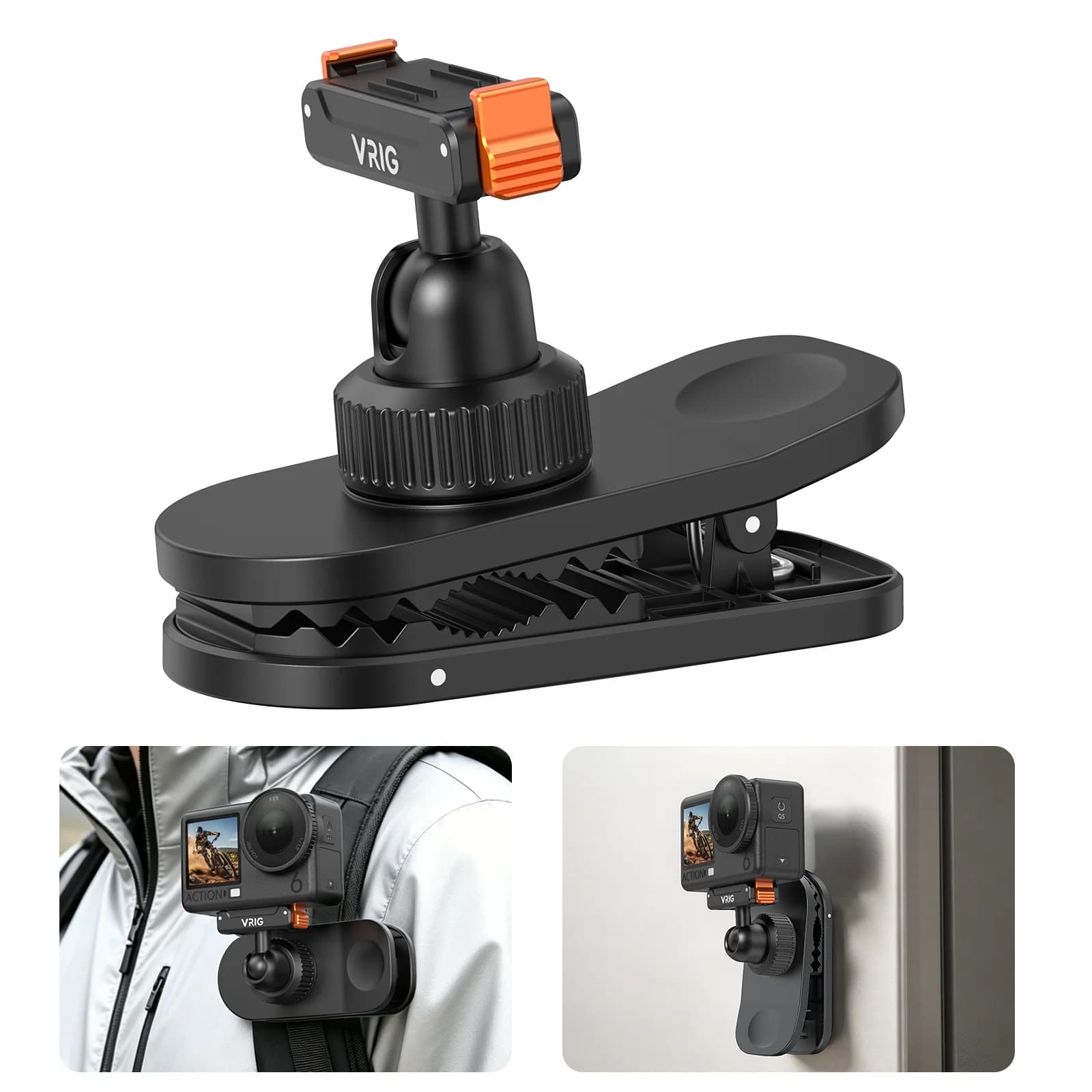 VRIG Action Camera Backpack Strap Mount for Action 3-6 Insta360 ACE Backpack Shoulder Clamp Mount with Quick-Release Adapter