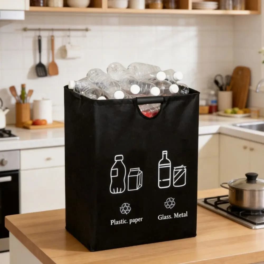 60L Empty Bottle Storage Basket with Handle Foldable Mineral Water Bottle Recycling Bin Large Capacity Categorized Storage