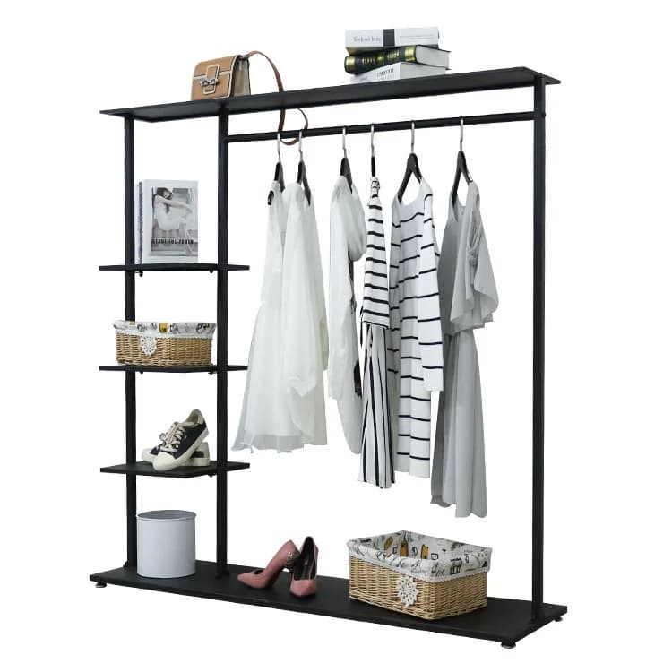 Clothing store display, wrought iron coat hangers, Nakajima shelves from floor to ceiling, simple coat hangers, bedroom clothes rack