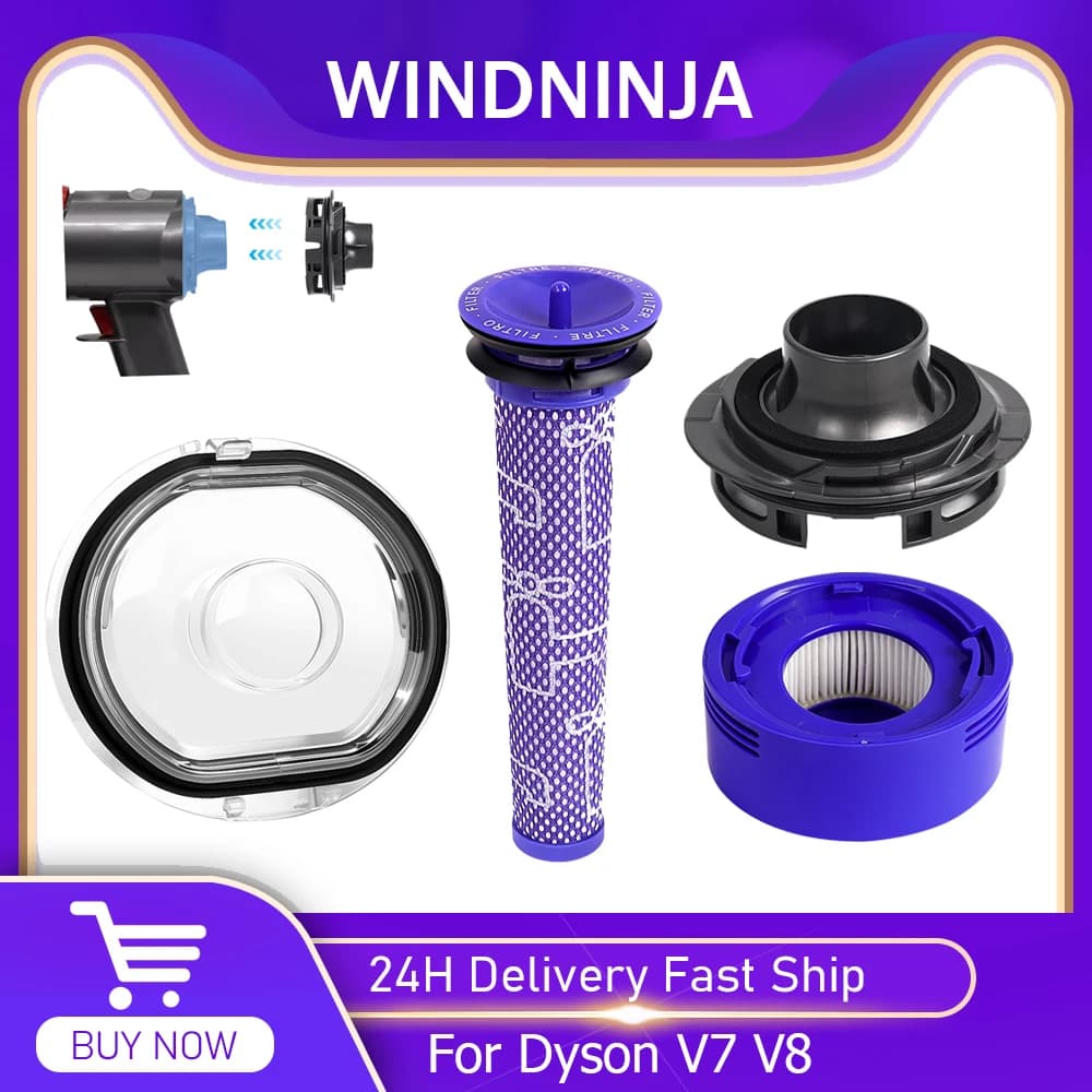 Replacement Parts for Dyson V7 V8 Vacuum Cleaner Pre-Filter and Post- Filter Bottom Lid Top Fixed Sealing Ring of Dust Accessory