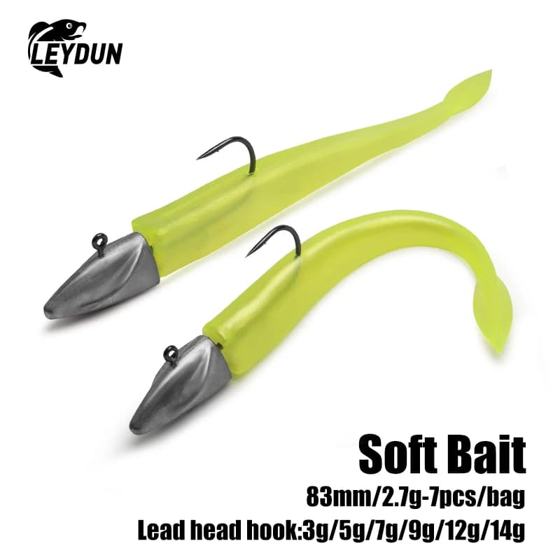 LEYDUN BR Fish Soft Bait Fishing Lures 83mm 2.7g Jig Head Hook 3g/5g/7g/9g/12g/14g Winding & Darting Soft Fish For Sea Bass Pike