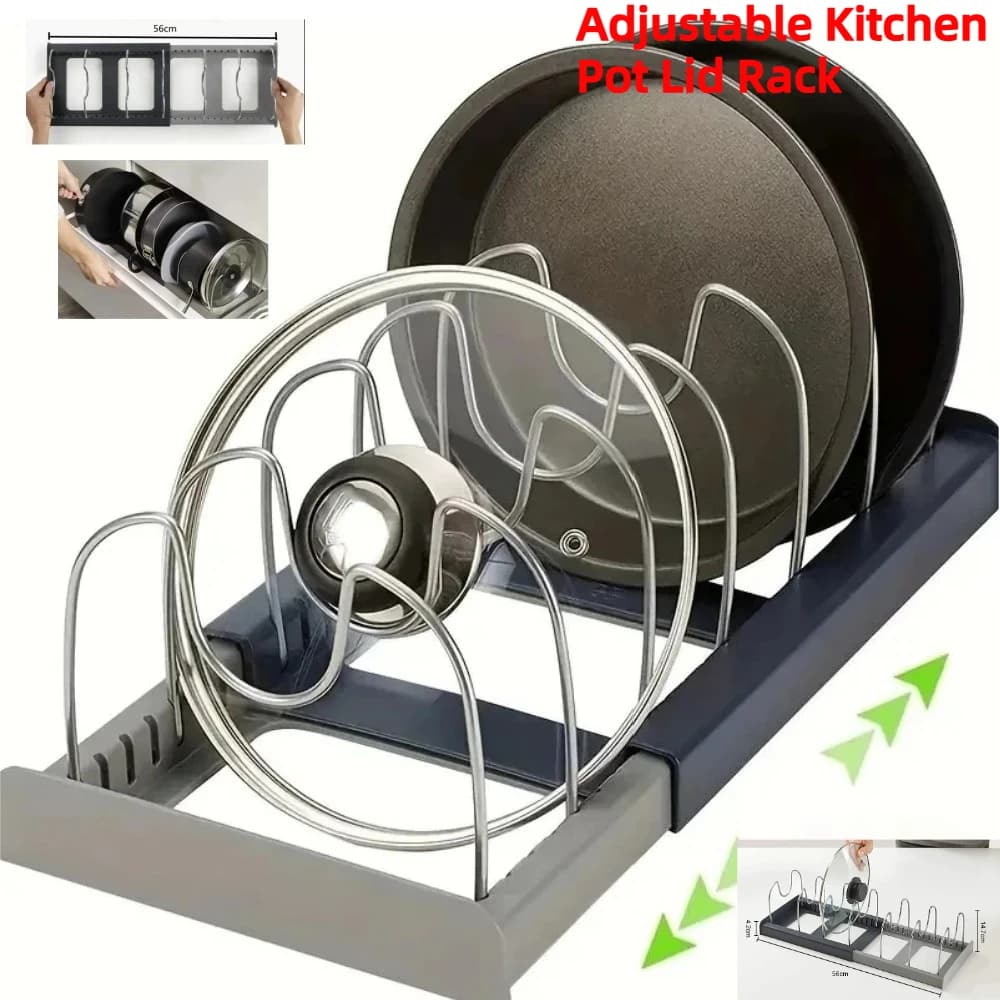 Expandable Pot Lid Organizer Adjustable Pan Rack Holder,Space Saving Kitchen Storage for Cabinet Countertop Pantry Bakeware Tray