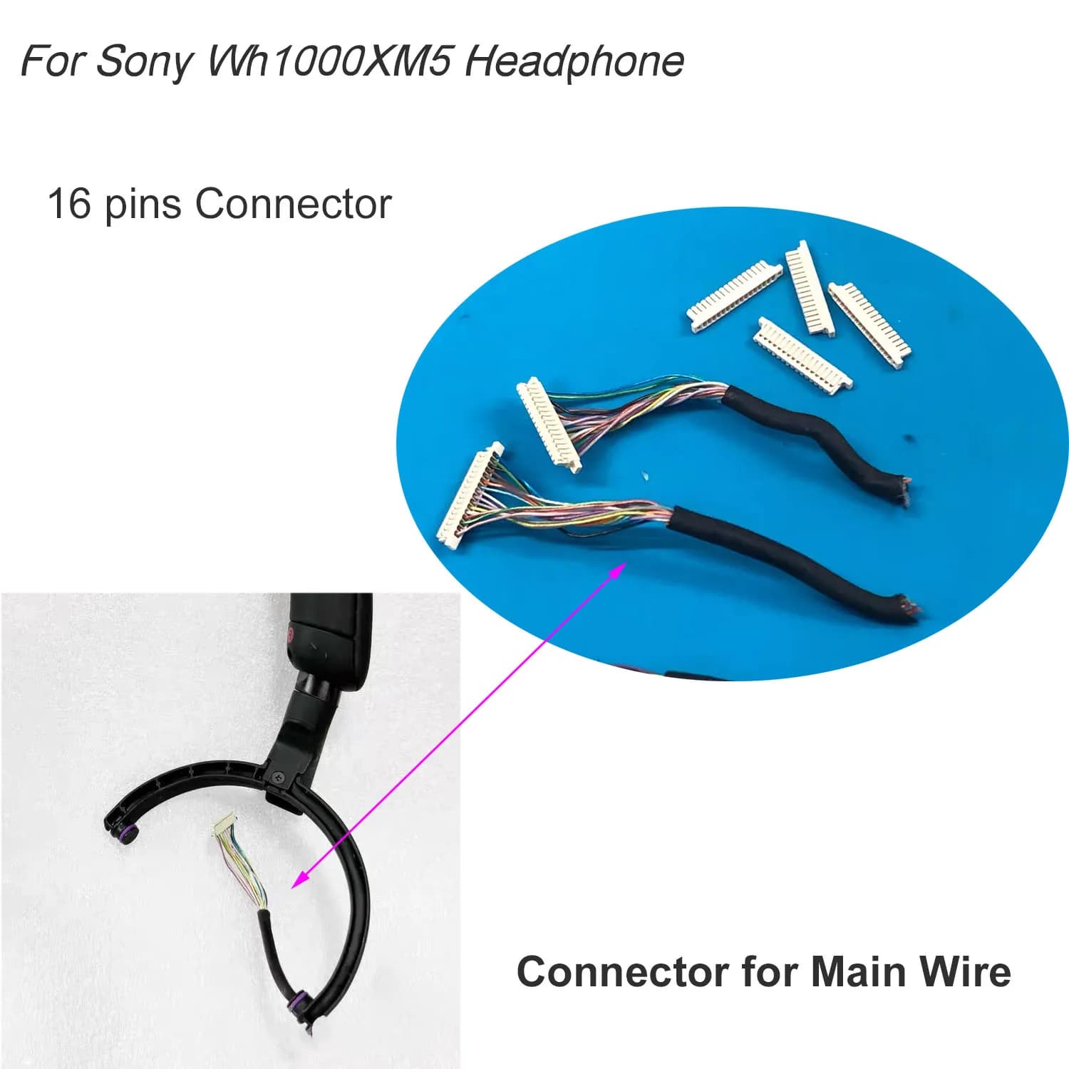 Un connettore terminale cavo a 16 pin per SONY WH-1000XM5 Sostituzione connettore cavo principale per cuffie wireless