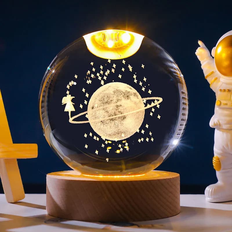 Ornamenti a sfera di cristallo, sfera incisa al laser 3D con base, statuetta del sistema solare, globo galattico, astronotica, decorazione per la casa, miniatura