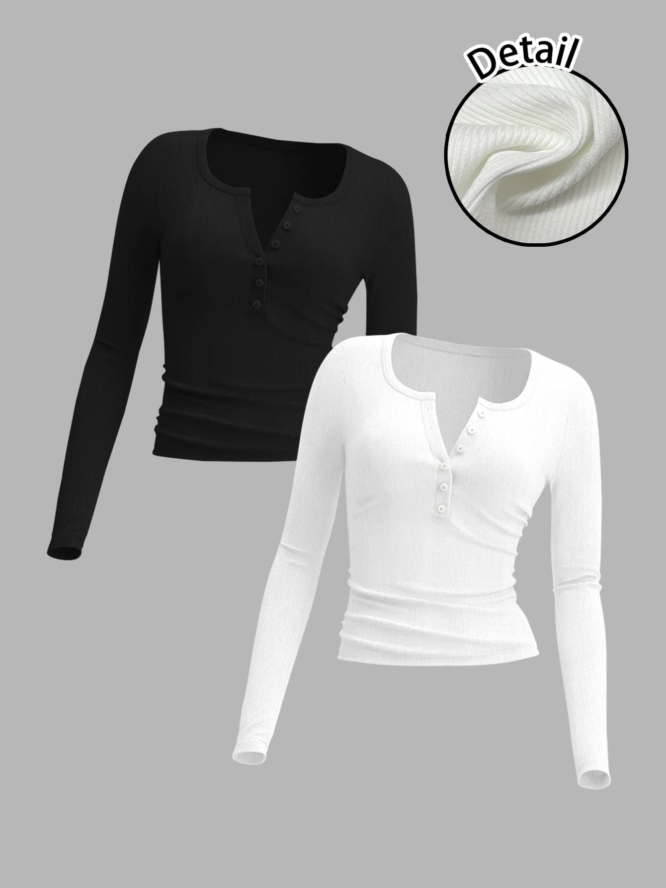 Set da due pezzi con maglietta a maniche lunghe in tinta unita con scollo rotondo e bottoni, casual, elegante e confortevole, da donna
