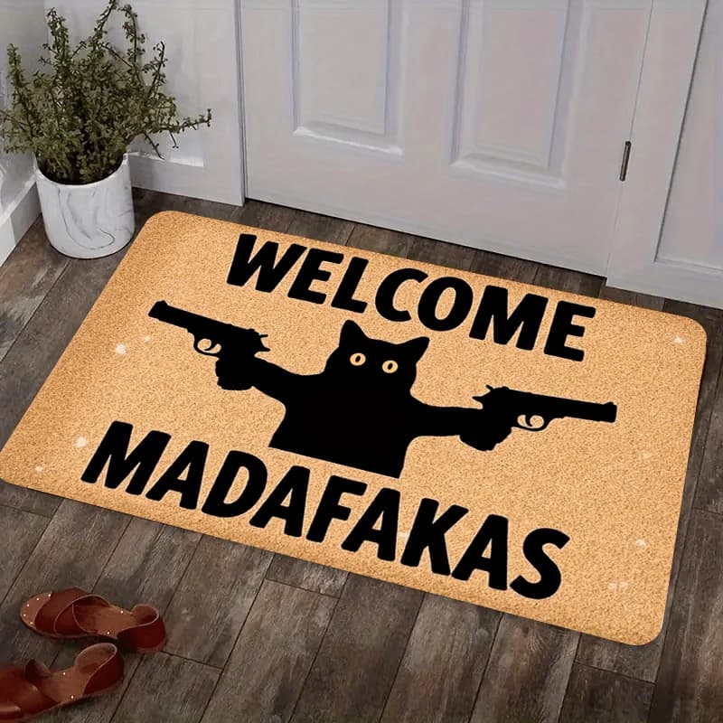 VIKAMA Funny Welcome Doormats, “Madafakas” Humorous Cultural Indoor/Outdoor Front Door Rugs, Non-Slip Bathroom Mats, Home Decor