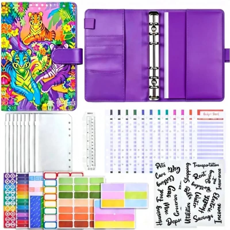 Agenda A6 in Pelle PU con Tasche, Fogli per le Spese, Organizer per Contanti con Sistema a Buste, Accessori con Cerniera Trasparente