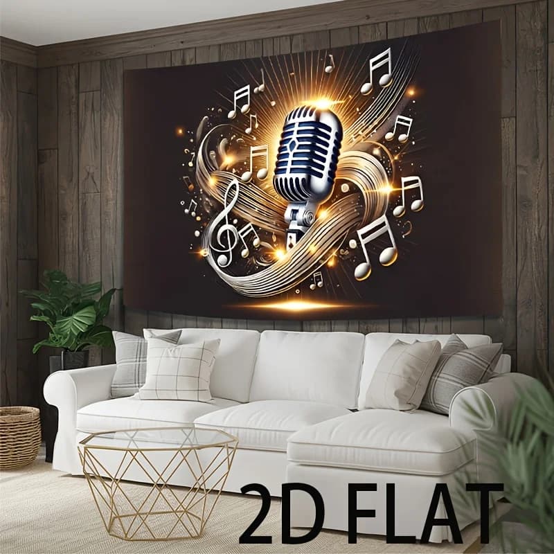 "Note musicali Microfono Arazzo in poliestere Arte da parete multi-dimensione per la decorazione domestica Insonorizzazione della sala karaoke"