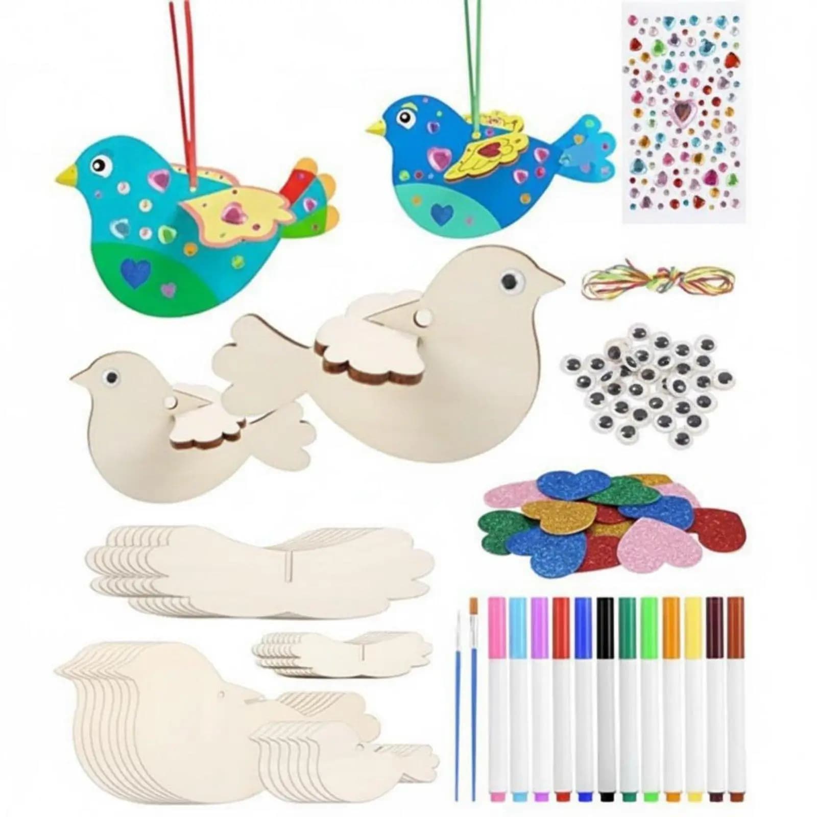 Wooden Bird Ornament DIY Craft Kit for Kids 3D Puzzle Painting Set Creative Children Wood Toys Educational Fun