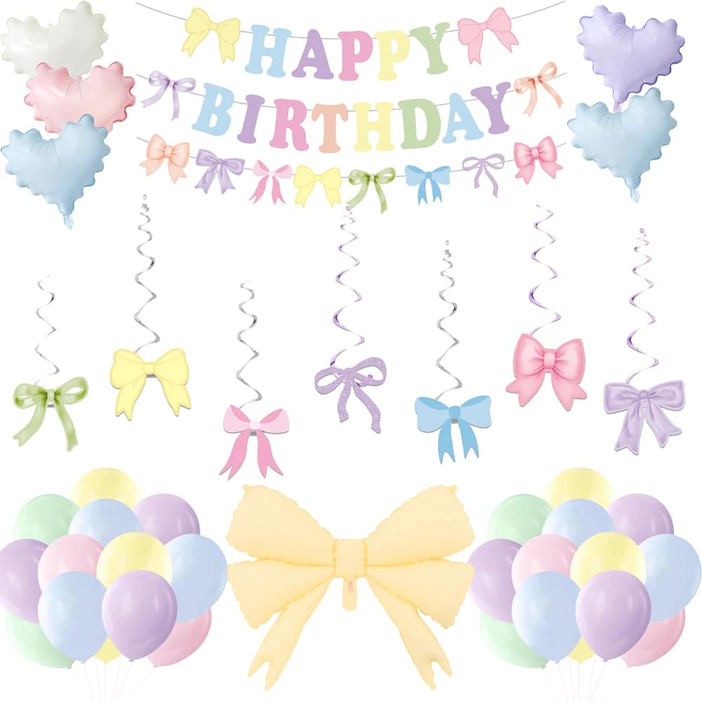 Decorazioni per feste di compleanno di macaron Banner con fiocco di macaron Onda di amore Palloncino con fiocco per forniture per feste di compleanno con cuore da ragazzina