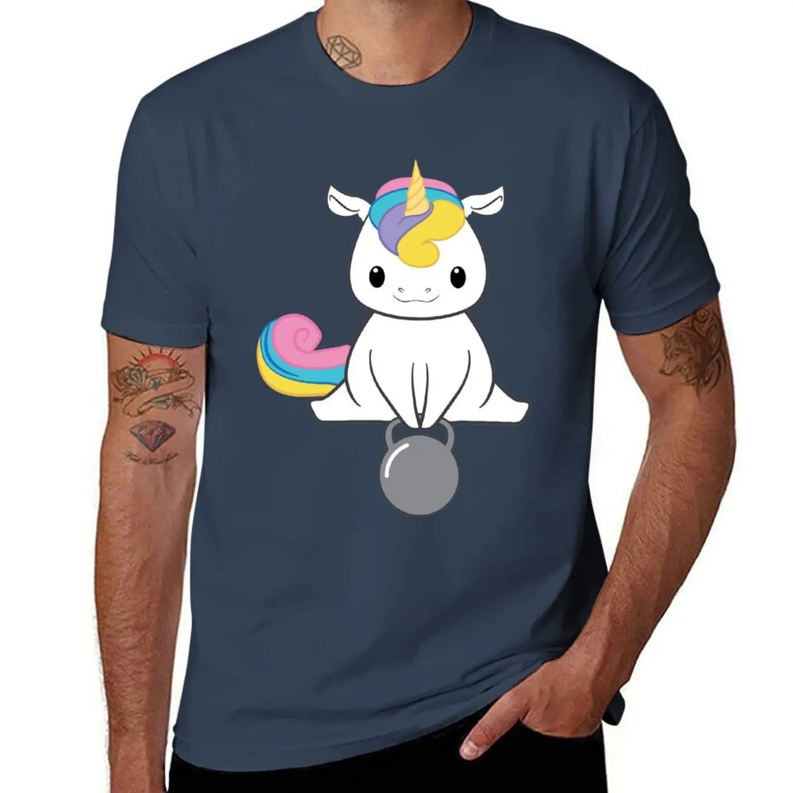 T-shirt Fitness Lover Kettlebell Unicorn, maglietta grafica casual da indossare tutti i giorni