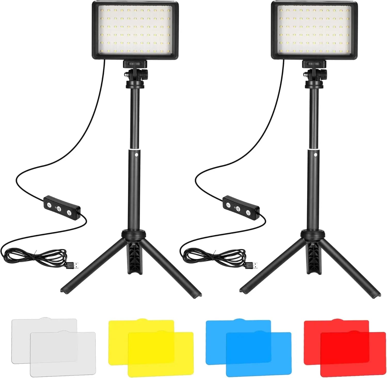 Set of 2 LED Lights for Video, 5600K USB Dimmable with Tripod and Filters for Studio, Streaming