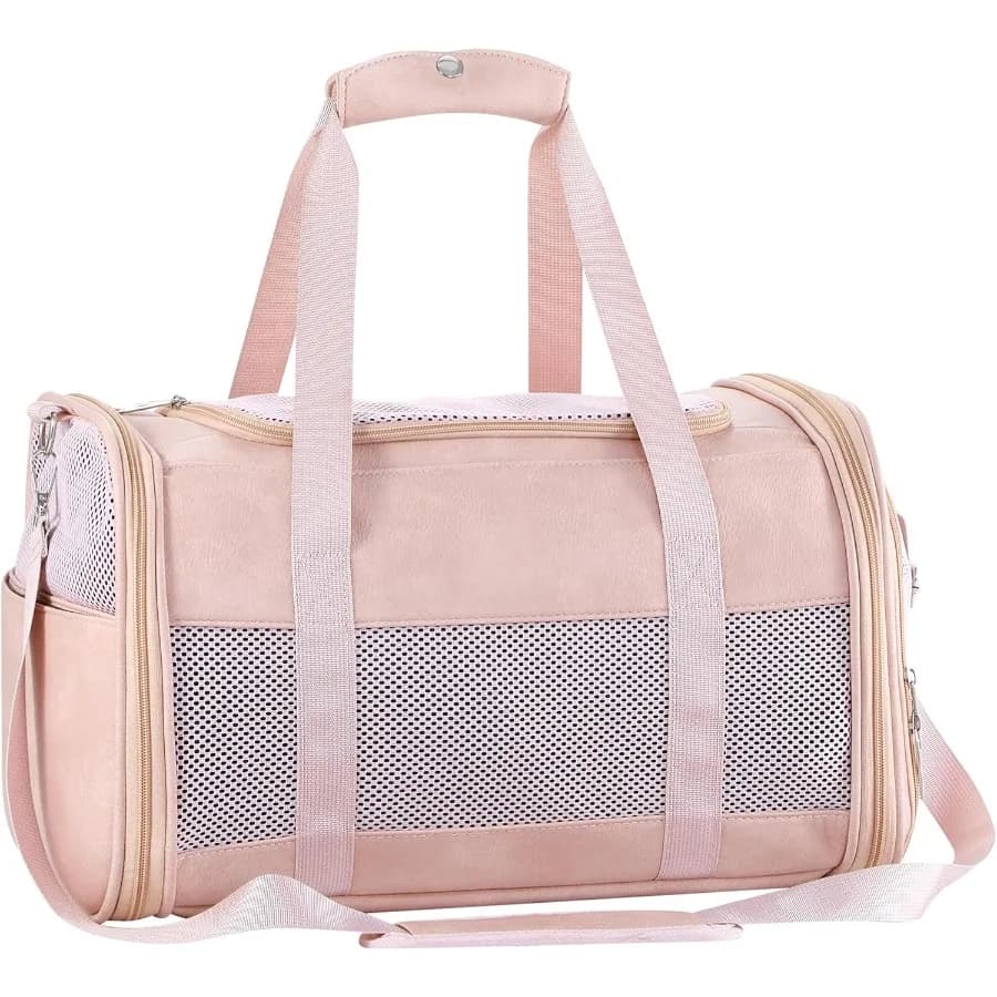 Marsupio per cani in pelle alla moda, borsa per animali domestici con lato morbido, approvata dalla compagnia aerea, per cuccioli, gattini, piccoli animali, rosa, ideale per viaggi, shopping a