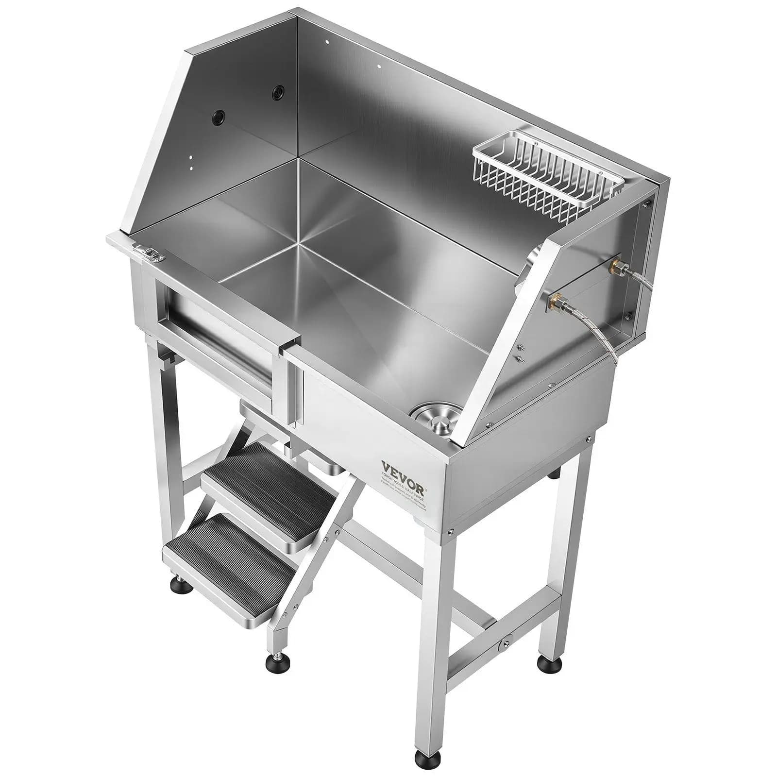 Stazione di Lavaggio per Cani da 34 Pollici, Vasca in Acciaio Inox per Toelettatura, Lavabo Professionale per Cani con Doccia, Rubinetto, Portasapone