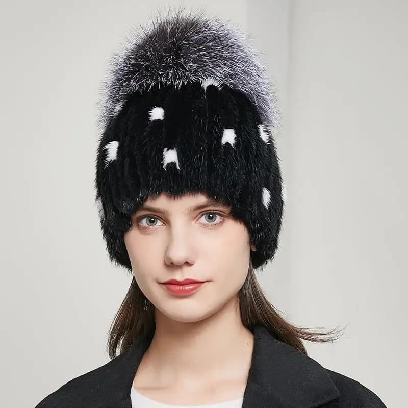 JKP Real Mink Fur Hat Women High Quality Thick Warm Winter Cap Casual Fashion Knitted Hat Hair Bulb Beanie