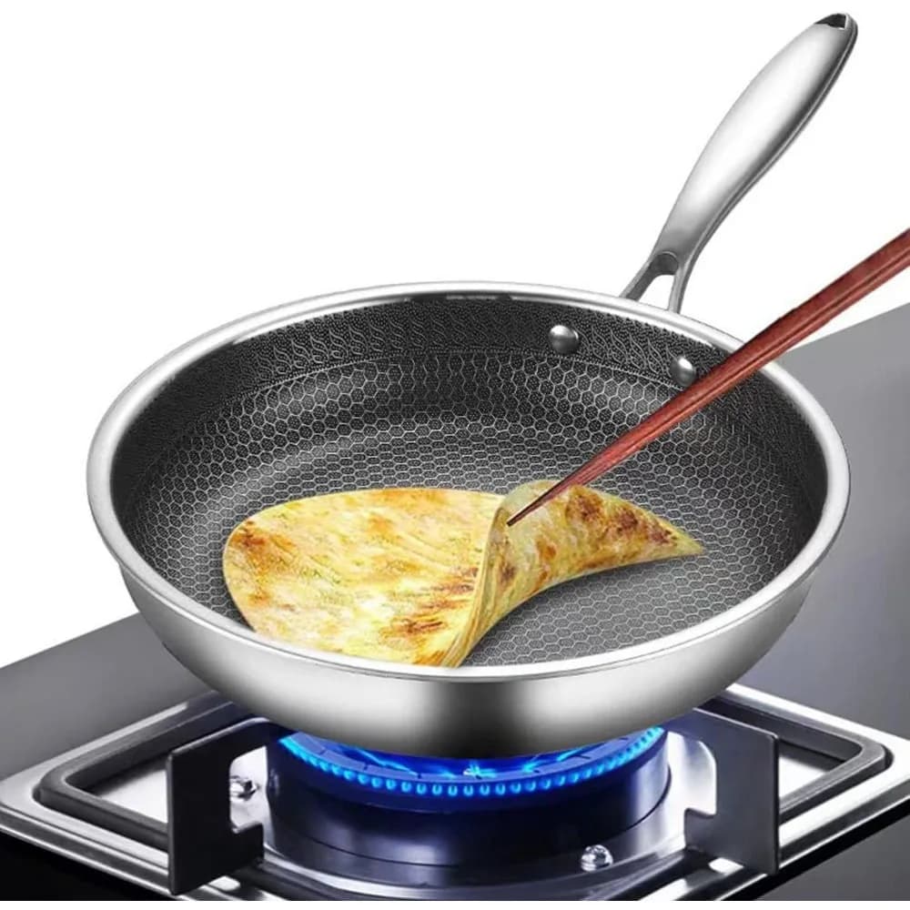 Padella in Acciaio Inox 11 Pollici con Superficie a Nido d'Ape Antiaderente per Uova e Bistecche, Compatibile con Fornelli a Gas, Elettrici e Ceramici