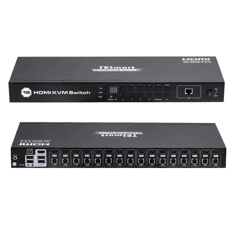 KVM HDMI Switch 16X1 USB 2.0 Hub Rackmount Scan Keyboard HotKeys RS232 EDID 4K60hz Video Switcher