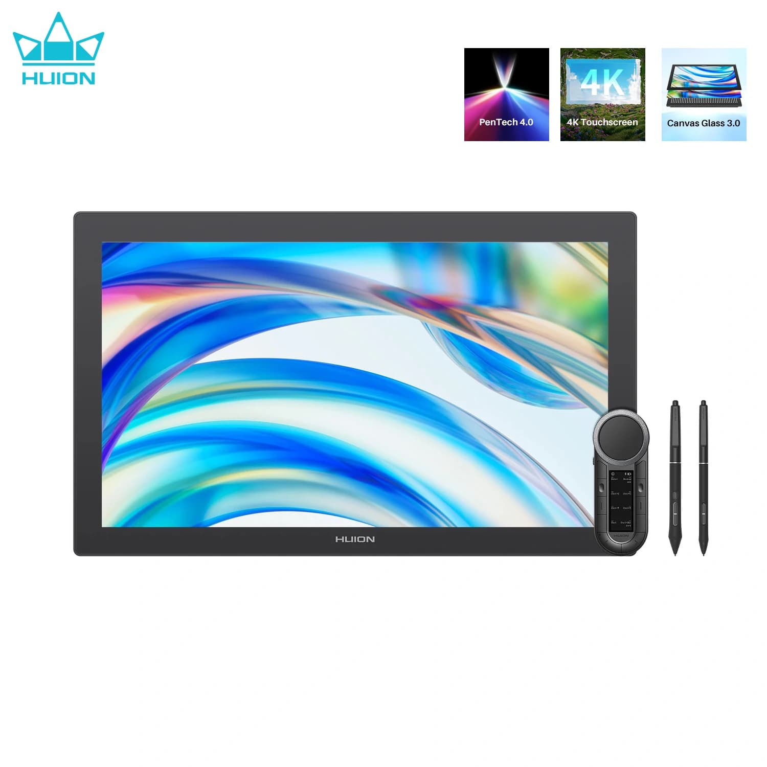 Tavoletta Grafica Huion Kamvas Pro 24 Gen 3 con Schermo Touch 4K, Display Canvas Glass 3.0, Monitor per Disegno con PenTech 4.0, Penna con 16K Livelli di Pressione