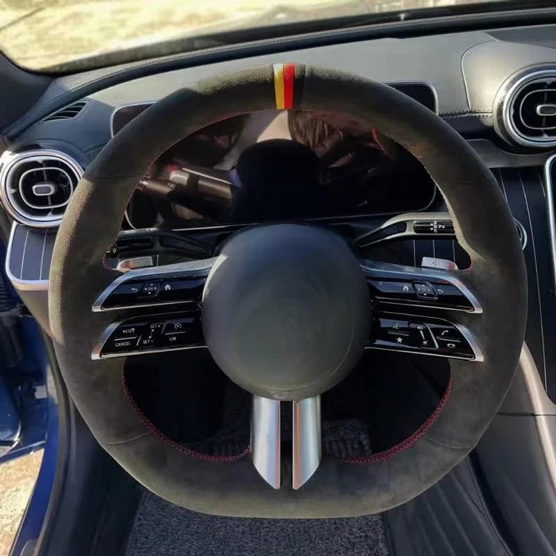 Coprivolante in Pelle Scamosciata Nera Cucito a Mano per Mercedes Benz Classe C, W206 2021 Classe E, W213 2021 Classe S, W223 2021