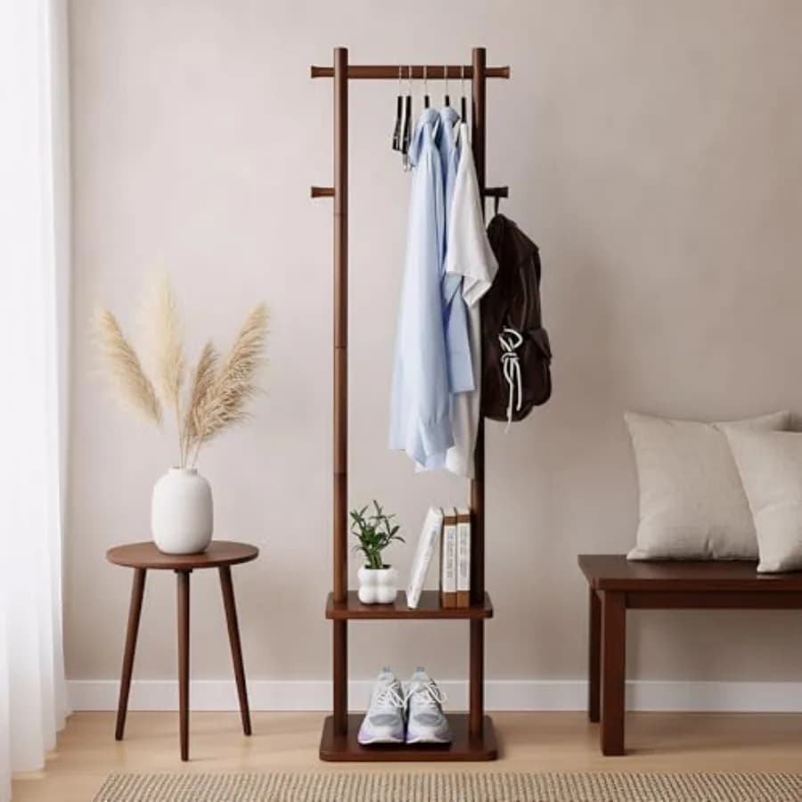 Coat RackWooden Coat Rack Freestanding Standing Coat Racks Tree Clothes Hanger Stand with Stury Base for Entryway Livingroom Be