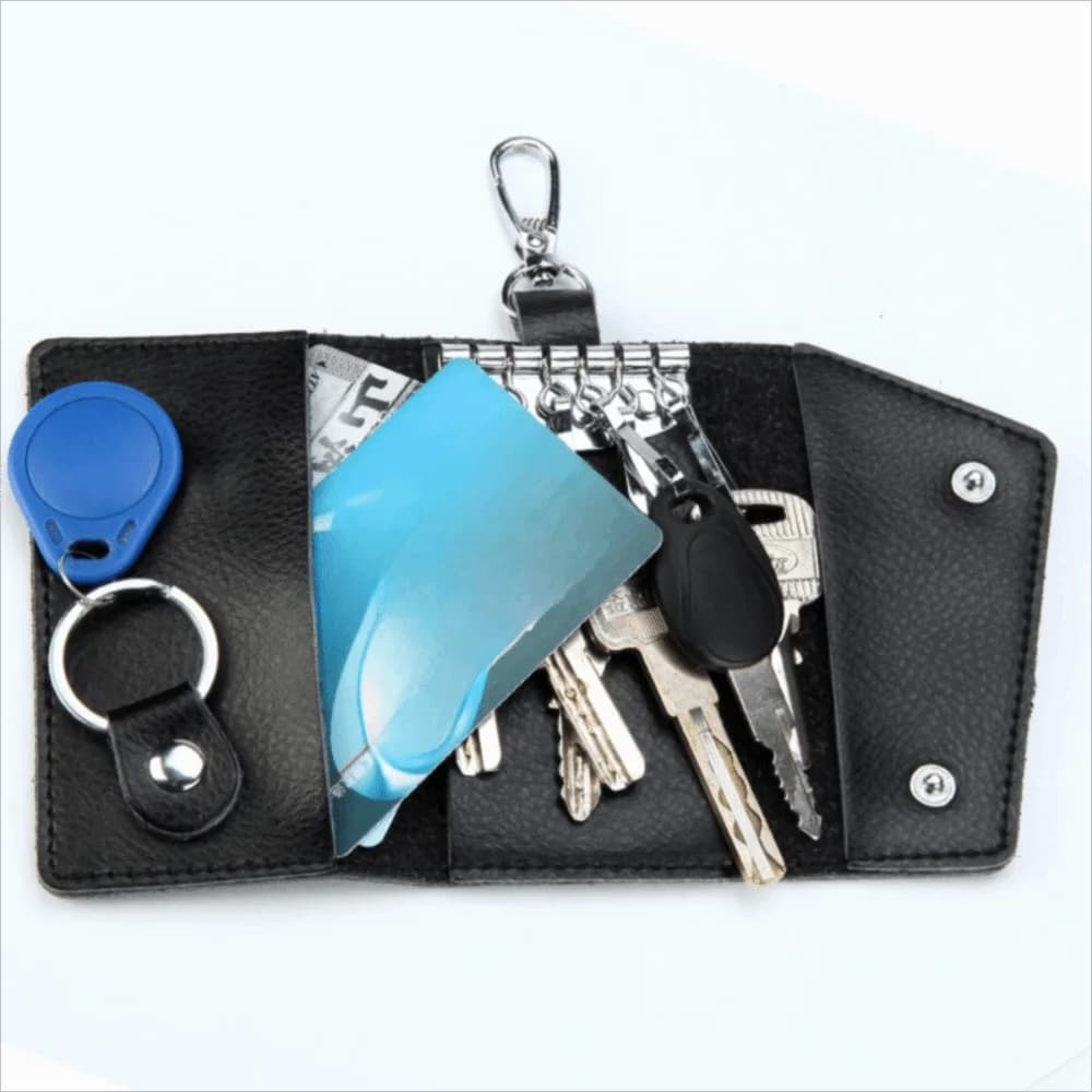 Portachiavi in Vera Pelle di Vacchetta, Custodia per Chiavi, Organizzatore Portatile, Borsa Portaoggetti, Portachiavi per Auto, Portafoglio per Uomo e Donna