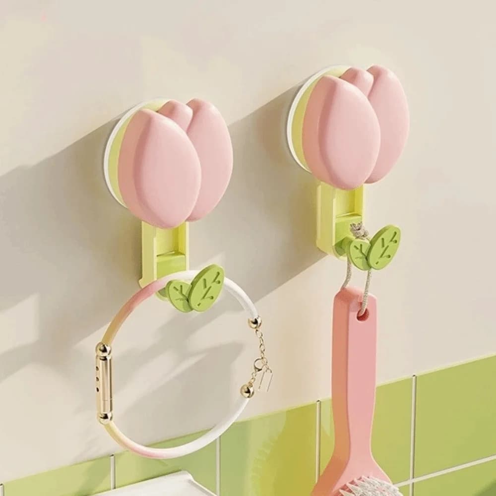 Ganci a ventosa in plastica a forma di tulipano, rimovibili, a forma di fiore, da parete, ganci decorativi a ventosa per l'ingresso