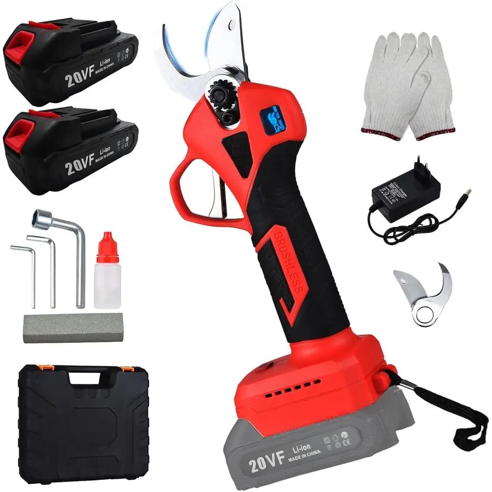 Electric pruning shears, garden pot with 2 rechargeable batteries, spare gloves with steel blade, bypass for heavy loads