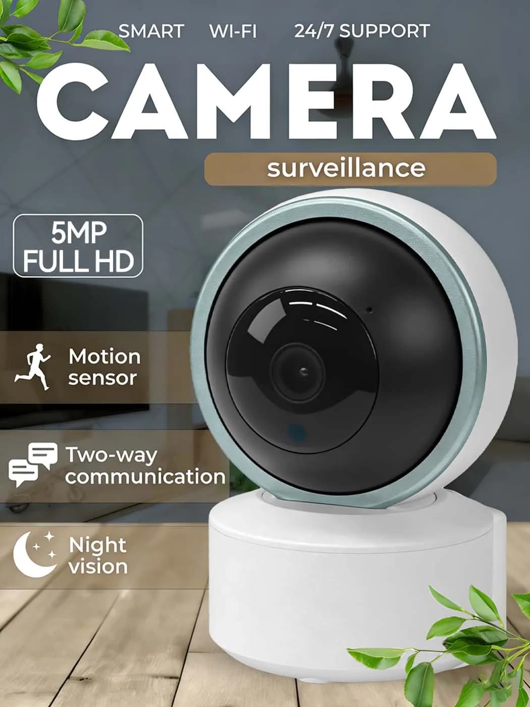Telecamera WiFi PEGATAH Smart Life 5MP, Monitor di Sicurezza per Bambini con Tracciamento Automatico, Audio Bidirezionale, Videocamera per Interni