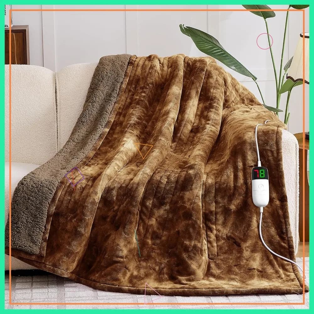 Coperta Elettrica Riscaldata con Pelliccia Sintetica Sherpa, 5 Impostazioni Timer e 10 Livelli di Calore, Marrone 127x152cm, Regalo Invernale per la Famiglia
